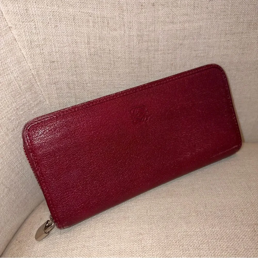 Loewe Burgundy Leather Zip Wallet - Long Red Continental Wallet